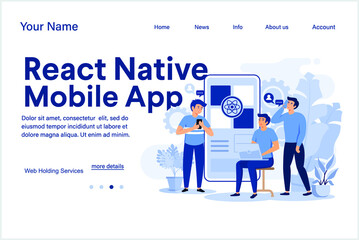 react native mobile apps development concept with modern flat style - obrazy, fototapety, plakaty