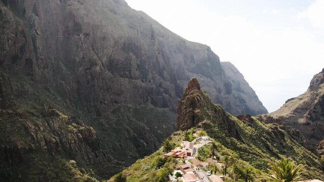 Beautiful aerial scenery of Masca rock on Tenerife island  on summer sunny day