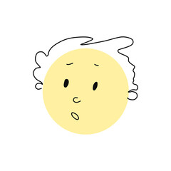 The surprised face of the yellow vector. a minimalistic face with curlicues. for postcards, websites, souvenirs and t-shirt design