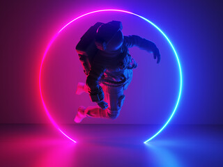 3d rendered illustration of a neon style astronaut © Sebastian Kaulitzki
