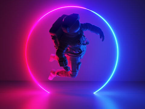 3d Rendered Illustration Of A Neon Style Astronaut