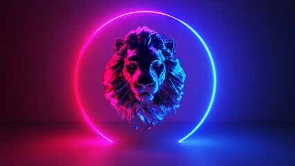 3d rendered illustration of a neon style lion head © Sebastian Kaulitzki