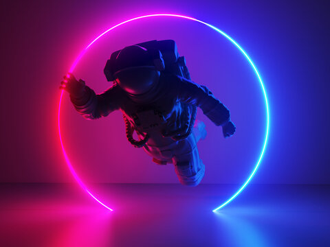 3d Rendered Illustration Of A Neon Style Astronaut