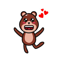 illustration of a cute and cute bear dancing and giving love
