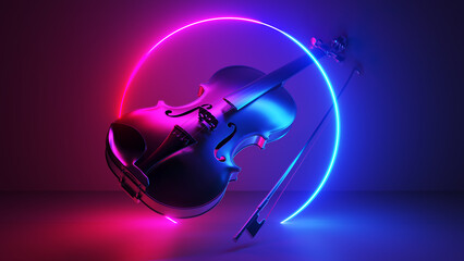 3d rendered illustration of a neon style violine