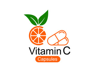 vitamin c capsules and orange logo vector illustration 