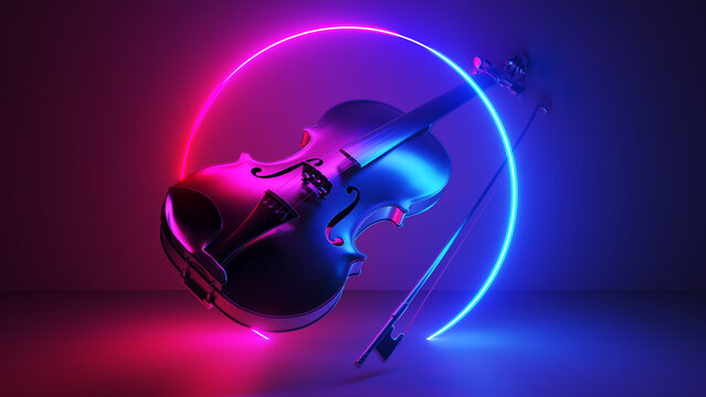 3d rendered illustration of a neon style violine