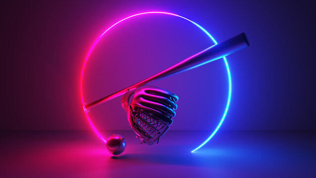3d rendered illustration of a neon style baseball bat