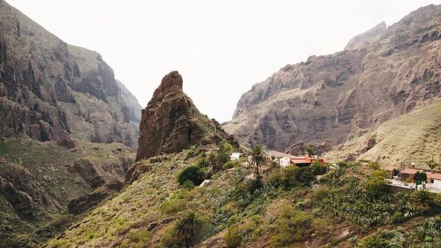 Beautiful aerial scenery of Masca rock on Tenerife island  on summer sunny day
