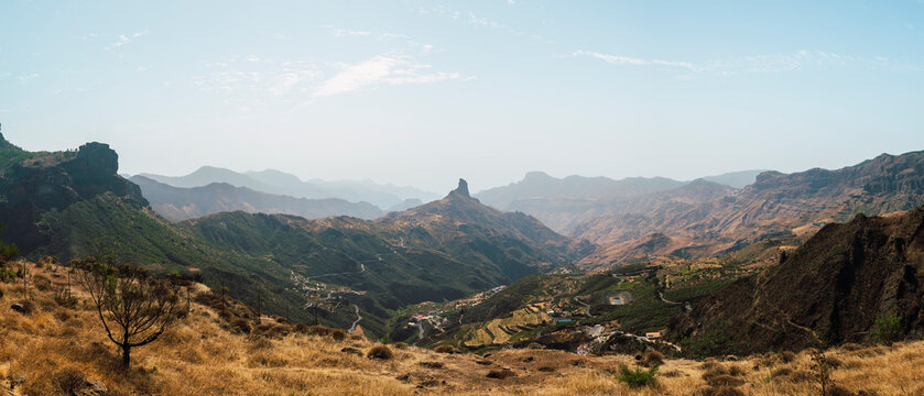 Roque Nublo and mountains seen from Mirador de Degollada Becerra, Spain