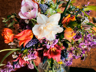Fototapeta na wymiar Bouquet of colorful garden flowers