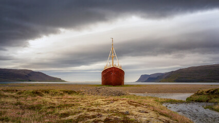 Old fishing vessel on the north coast of Iceland Westfjords