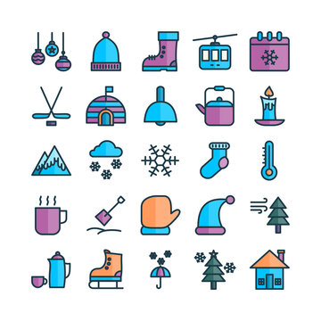 Winter icon set vector flat line for website, mobile app, presentation, social media. Suitable for user interface and user experience.