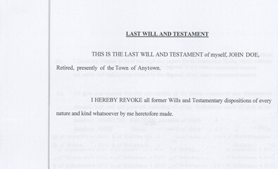 Start of a last will and testament made by John Doe