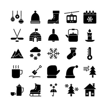 Winter icon set vector solid for website, mobile app, presentation, social media. Suitable for user interface and user experience.