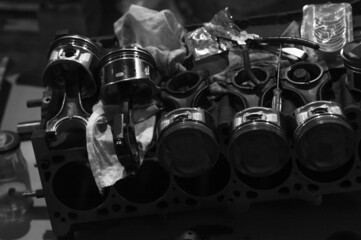 engine repair assembly of pistons for a turbo engine power increase