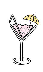 Hand-drawn cocktail illustration in color. Vector illustration