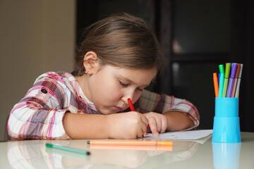 Cute little girl holds drawing molecule Corona virus Omicron World health coronavirus outbreak...