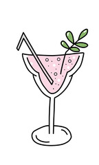 Hand-drawn cocktail illustration in color. Vector illustration