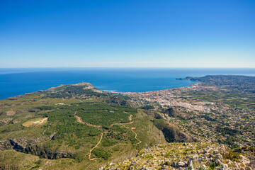 Fototapeta na wymiar Scenic view of Mediterranean Sea. Jávea Xàbia bay seen from the Montgó peak