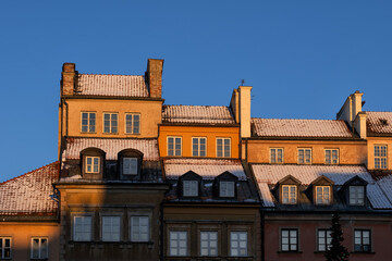 Fototapeta premium Historic Tenement Houses At Sunset in Old Town Of Warsaw In Poland