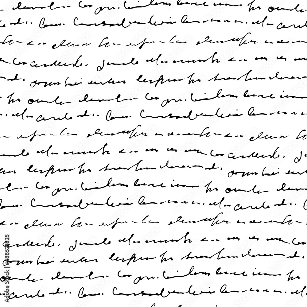 Poster Handwritten abstract text seamless pattern, vector monochrome script background