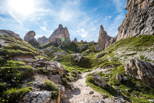 Italy, South Tyrol, Puez Group in Puez-Geisler Nature Park during summer