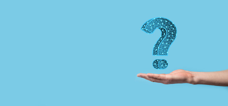 Question mark. 3d abstract on dark background with dots and stars. Ask symbol. Help support, faq problem symbol, think education concept, confusion search illustration or background.Business man - Powered by Adobe