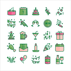 Celebration icon set vector flat line for website, mobile app, presentation, social media.