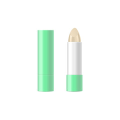 Realistic lip balm stick opened and closed, 3d vector illustration isolated on white background.
