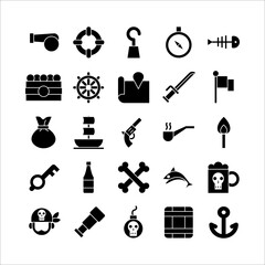 Obraz premium Pirates icon set vector solid for website, mobile app, presentation, social media.