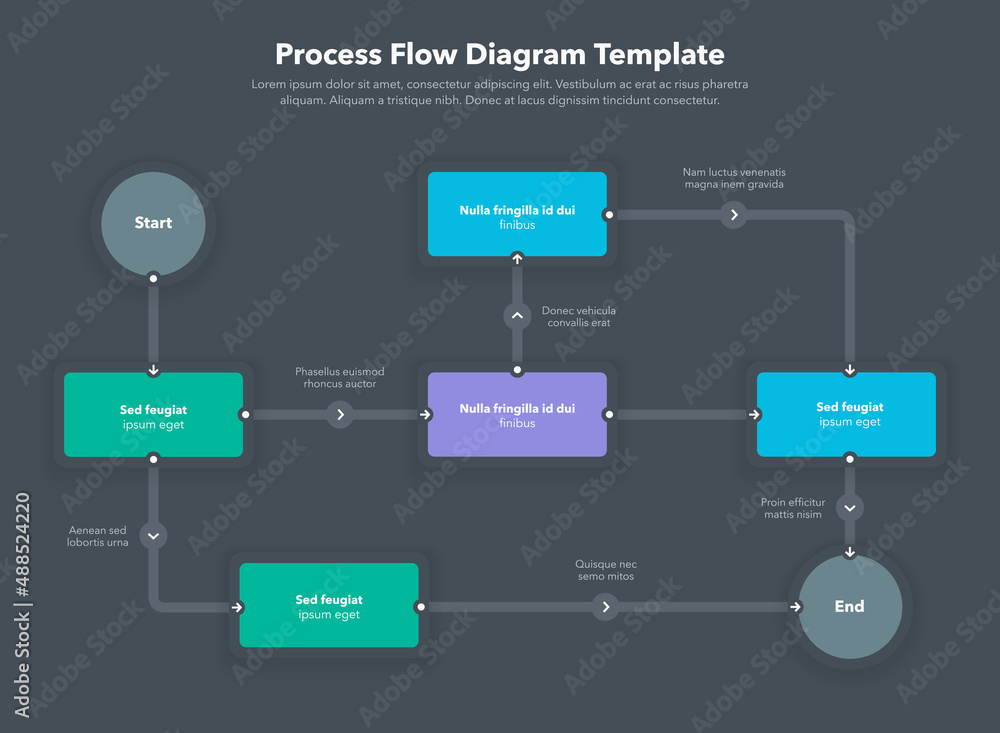 Poster Simple modern template for process flow diagram - dark version. Flat design, easy to use for your website or presentation.