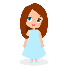 Cute girl cartoon character. Vector illustration eps 10 isolated on white background. Flat cartoon style.