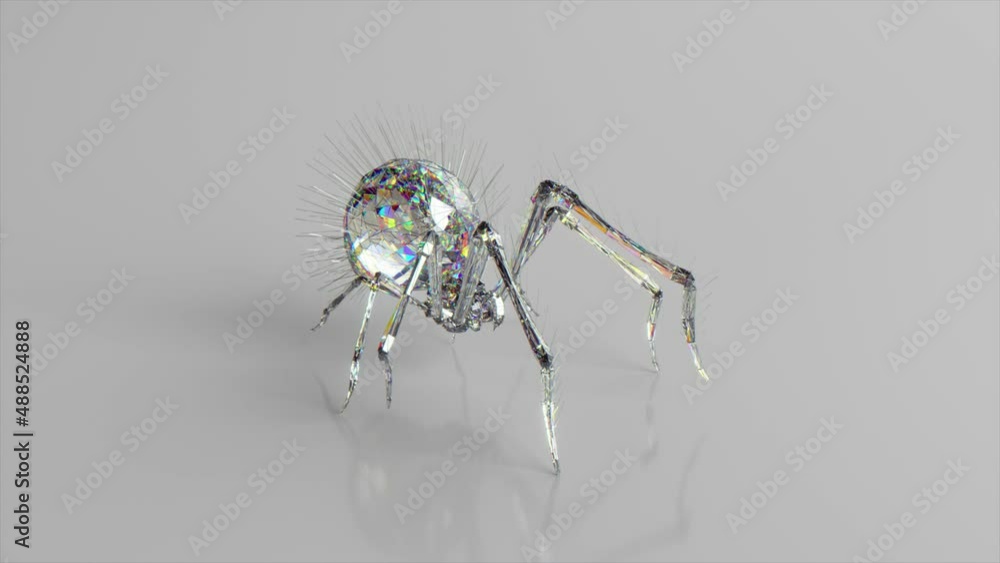 Poster the diamond spider is walking. the concept of nature and animals. low poly. white color. 3d animatio