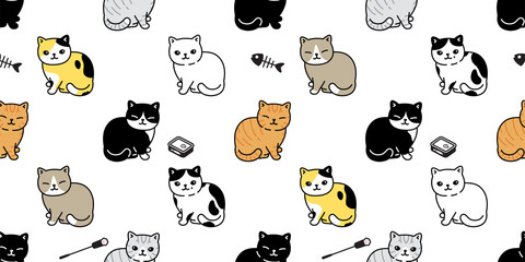 cat seamless pattern calico kitten vector neko toy breed character cartoon pet tile background repeat wallpaper animal doodle illustration design scarf isolated