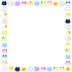 ゆるい・かわいい猫の正方形フレーム　手描き水彩イラスト背景素材