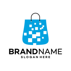 Bag Shopping Digital Logo Design Template Illustration Vector
