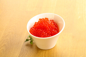 Red caviar in the bowl