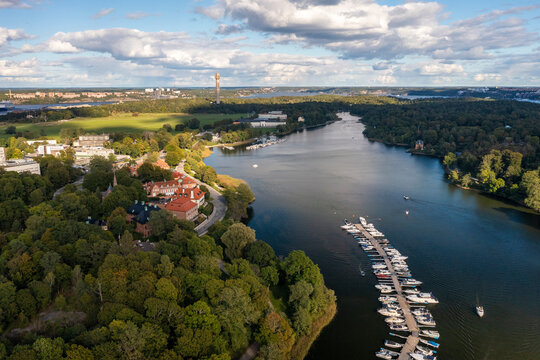 Sweden, Stockholm County, Stockholm, Aerial view of Djurgarden and Nobel Park