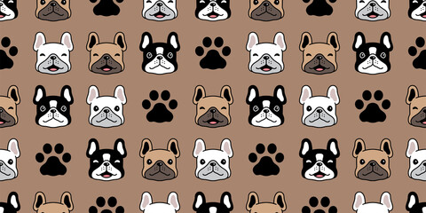 dog seamless pattern french bulldog vector paw footprint puppy pet breed cartoon doodle repeat wallpaper tile background illustration design isolated