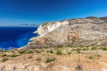 Cliffs and Ioanian sea at Zakynthos, Greece.