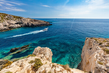 Zakynthos, Greece. Ionian sea lagoon at Porto Limnionas Beach.