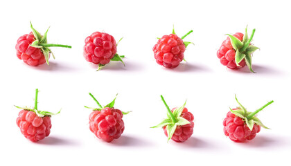 set of Ripe juicy raspberry isolated on white background