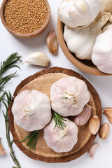 Ingredients for cooking garlic sauce on white background