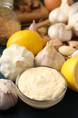 Concept of cooking garlic sauce, close up