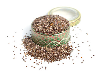 Seed Salvia hispanica, commonly known as chia. Isolated on white background