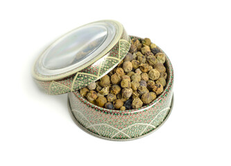 Green pepper or unripe Piper nigrum. Isolated on white background