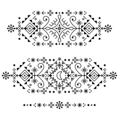 Icelandic rune folk art style geometric vector design, tribal line art long patterns collection with moons, triangles and abstract shapes
