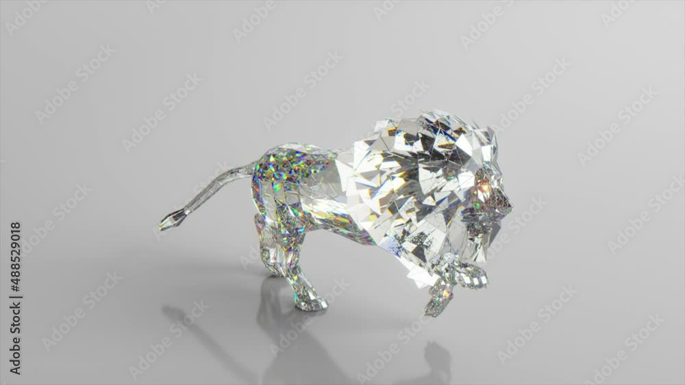 Poster running diamond lion. the concept of nature and animals. low poly. white color. 3d animation of seam