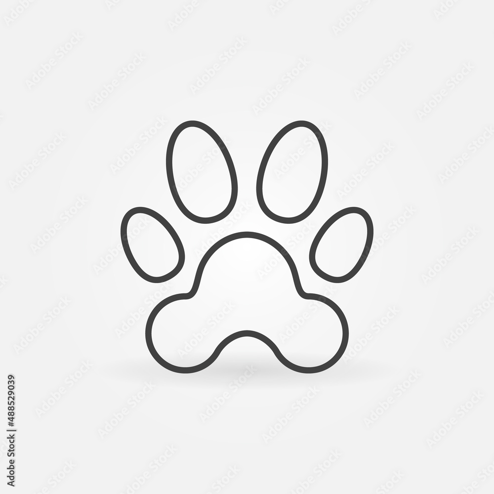 Poster pet paw print vector concept simple line icon or symbol